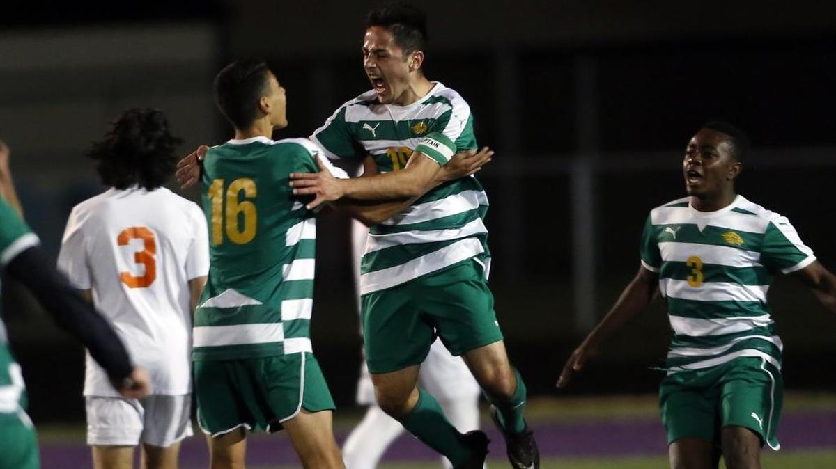 Borah’s Ahmed Ibrahimovic celebrates his game-winning goal in the 5A state championship game Oct. 21 at Rocky Mountain High. Ibrahimovic was voted the 5A player of the year by the Idaho High School Coaches Association.