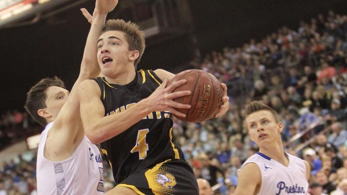 Bishop Kelly’s Jacob Russell, center, leads the 4A Southern Idaho Conference with 7.1 rebounds per game.