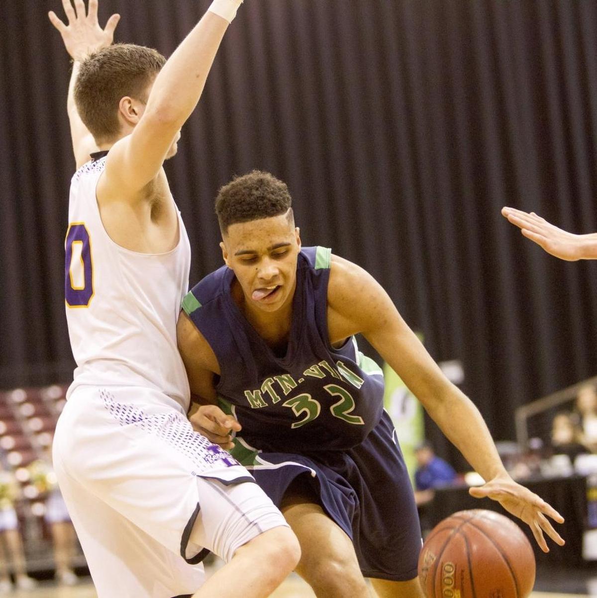 Mountain View wing Jalen Galloway, right, has verbally committed to play for the College of Idaho next season.