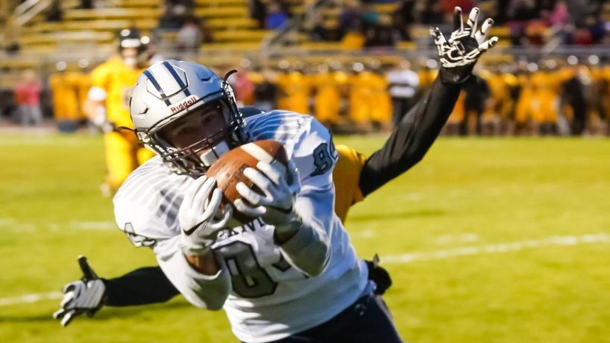 Skyview wide receiver Kyle Pierce hauls in one of his 4A SIC-leading 14 touchdown catches Oct. 14 at Bishop Kelly High.
