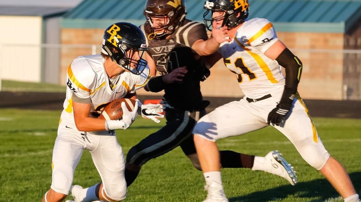 Bishop Kelly’s Vince Sengelmann runs the ball against Vallivue during their game Friday night in Caldwell.