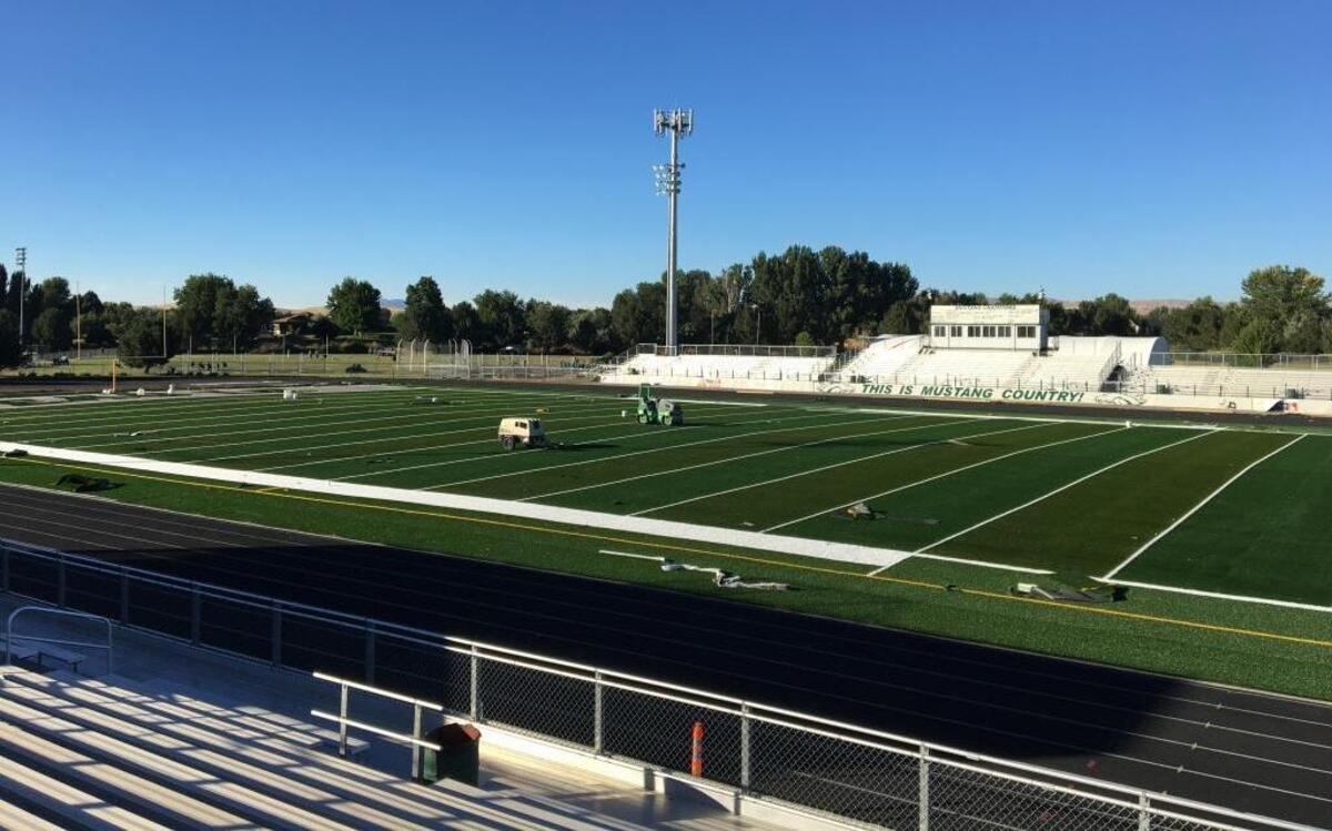 The West Ada School District expects the new field at Eagle High to be ready in time for Friday’s season opener against Mountain View. Pictured is progress on the field as of Friday.