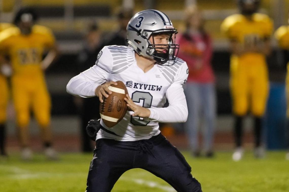 Skyview senior Wyatt Storer owns the two highest single-season passing yard totals in program history — 3,732 as a sophomore and 3,238 as a junior.