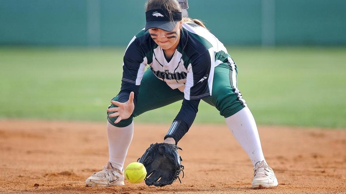 Eagle second baseman Kelly Kukla grabs an infield grounder during the second game of the 5A state tournament against Coeur d’Alene on Friday at Bonneville High in Idaho Falls. Eagle and Coeur d’Alene will resume that game tied at 0-0 Sunday at Mountain View High in Meridian.