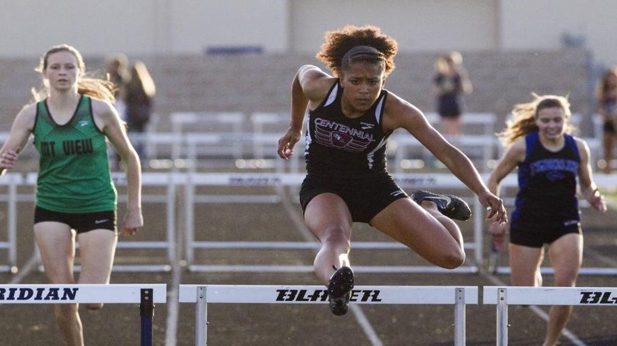 Tatyana Jones won the 300-meter hurdles at the 5A District Three track and field meet last Friday. Jones is the two-time defending state champion in the event.