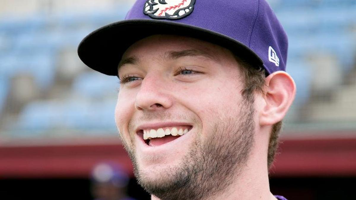 Pitcher Brandon Gold laughs during media day for the Boise Hawks on Wednesday at Memorial Stadium.