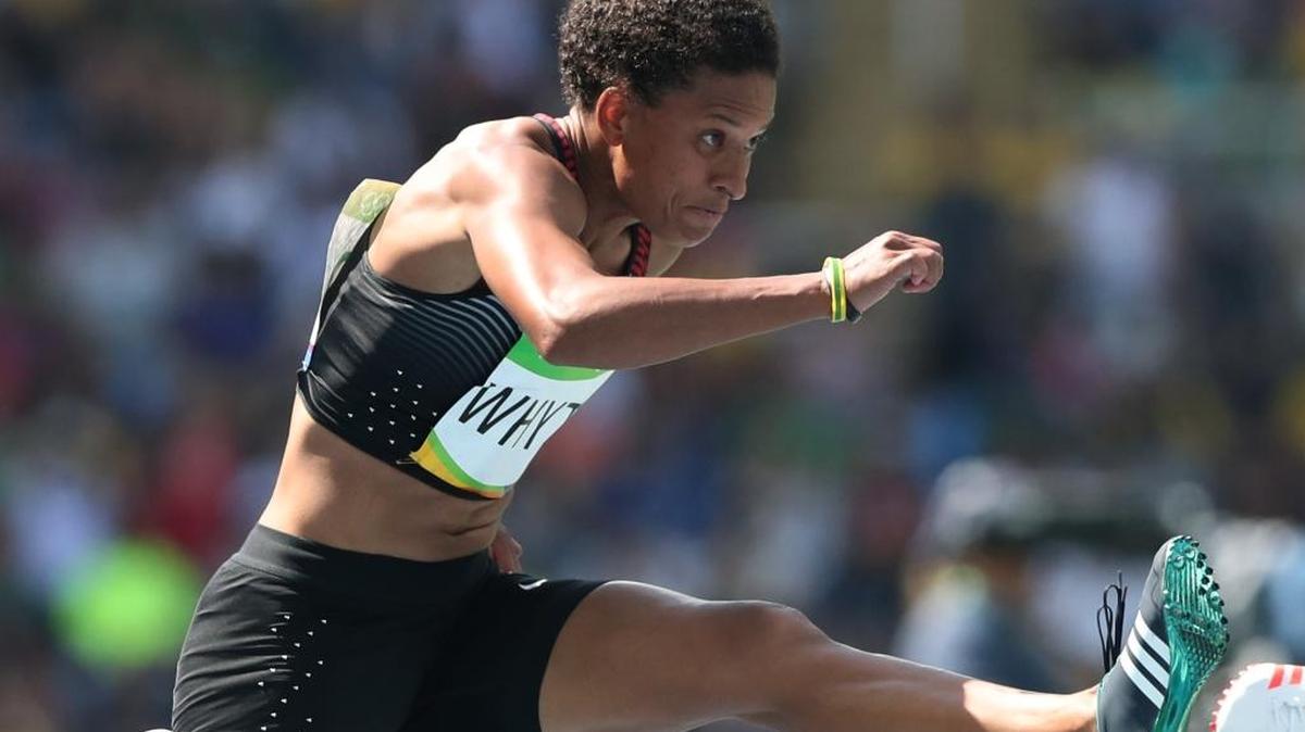 Canada’s Angela Whyte competes in a women’s 100-meter hurdles heat during the athletics competitions of the 2016 Summer Olympics at the Olympic stadium in Rio de Janeiro, Brazil, Tuesday, Aug. 16, 2016.