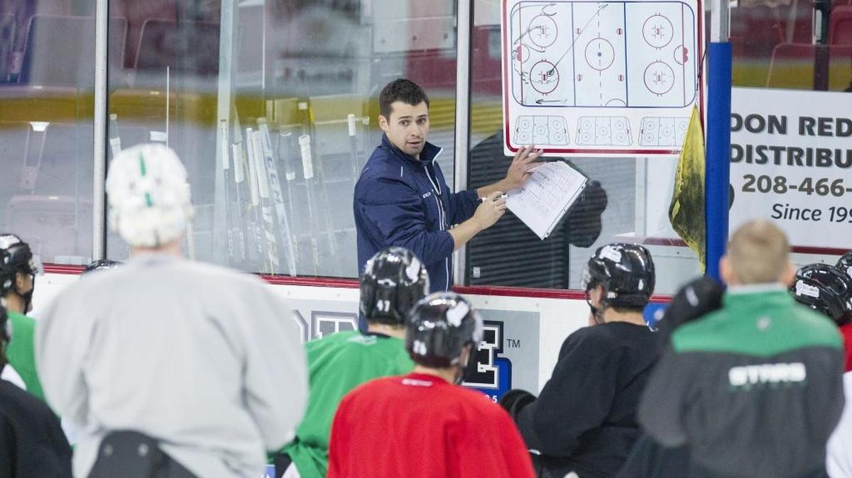 Steelheads coach Neil Graham works with his team during practice at CenturyLink Arena in Downtown Boise this week.