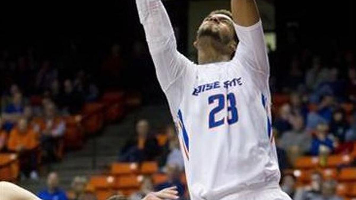 Boise State’s James Webb III finishes off a dunk Sunday against Bradley at Taco Bell Arena. He was named Mountain West player of the week Monday.