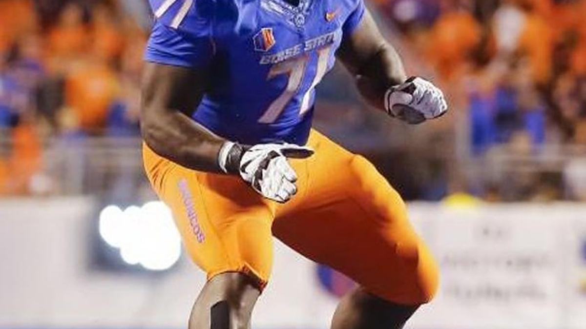 Boise State offensive lineman Rees Odhiambo, seen here Sept. 18 against Idaho State, missed the last five games of this season, but has earned an NFL Scouting Combine invitation.