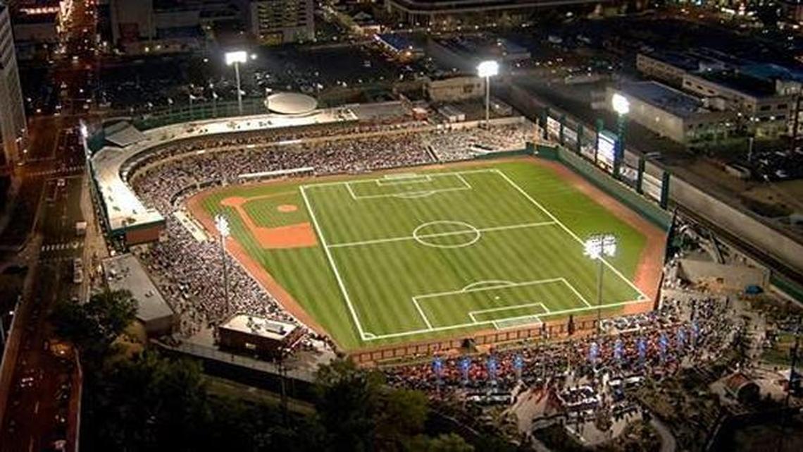 An aerial view of Reno’s Greater Nevada Field, which is home to the Triple-A Reno Aces and Reno 1868 FC, an expansion USL club.