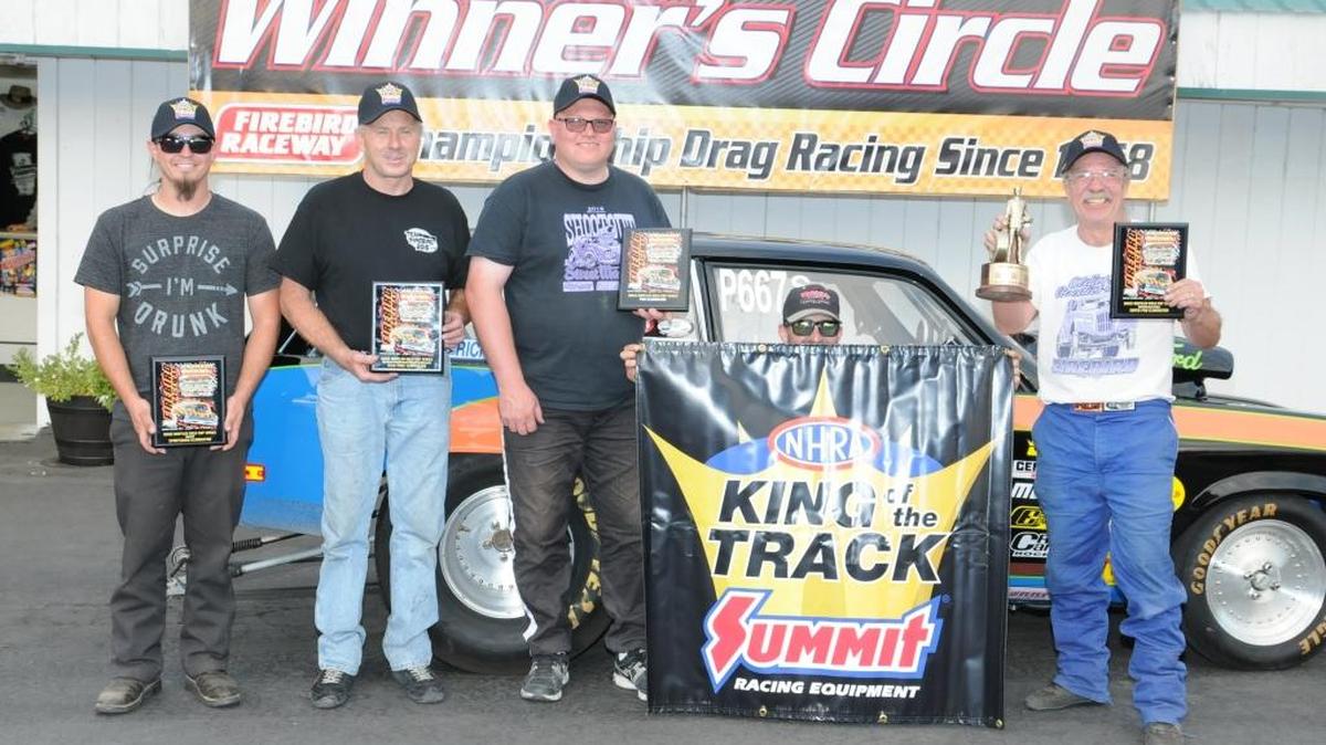 Nampa’s Ed Cutler, right, not only won Super Pro on Sept. 17th at Firebird Raceway, but he also went on to sweep the four-way runoff in the NHRA Summit King of the Track Runoff. Also pictured, from left to right, Tyler Rush, Craig Jensen and T.J. Smith.
