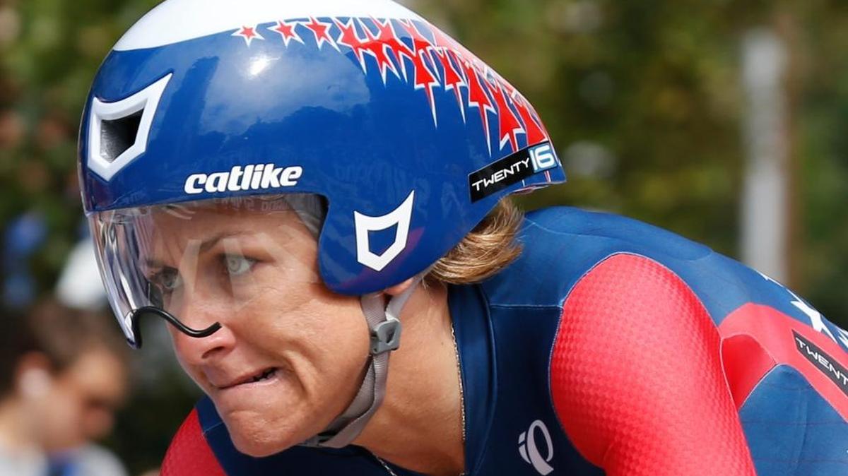 In this file photo, Kristin Armstrong competes in the women’s elite time trial at the UCI Road World Championships in Richmond, Va., in September of 2015.